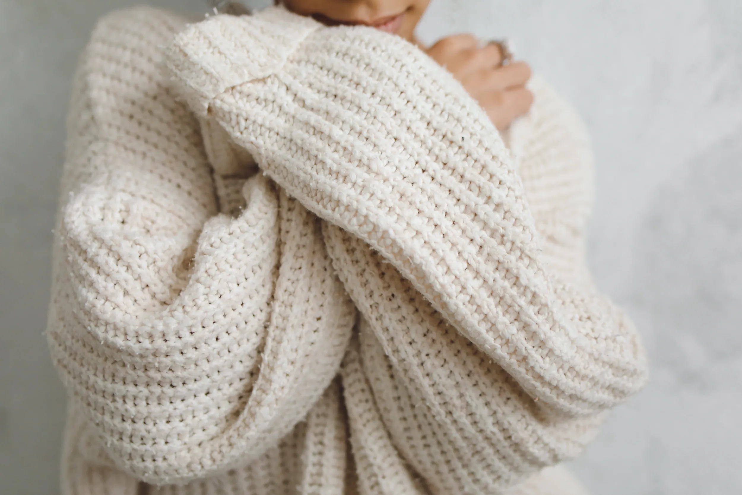 Textile care freshly laundered sweater
