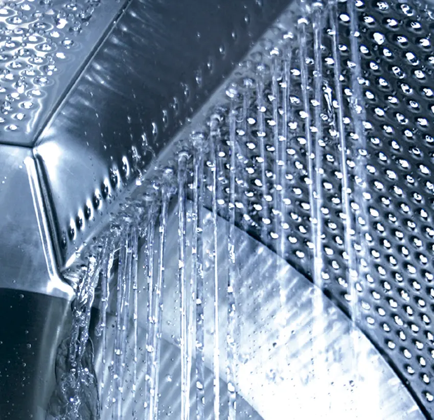 Aquafall, perforated blades that help move the wash water and increase mechanical action at low water levels.