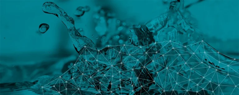 Fons digital inspirat en l’aigua que representa Girbau LAB, el hub d’innovació col·laborativa de Girbau centrat en tecnologies avançades de bugaderia.