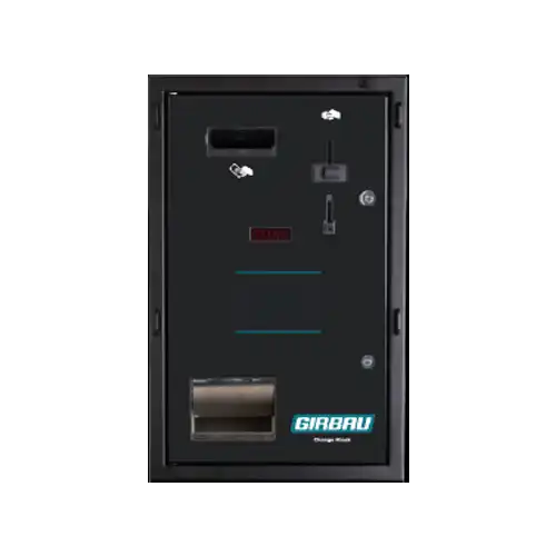 Cajero de cambio Girbau para lavanderías autoservicio diseñado para ofrecer cambio seguro de monedas y billetes para los pagos de los clientes.