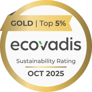 Medaglia EcoVadis Gold Top 5% con valutazione di sostenibilità, ottobre 2025.