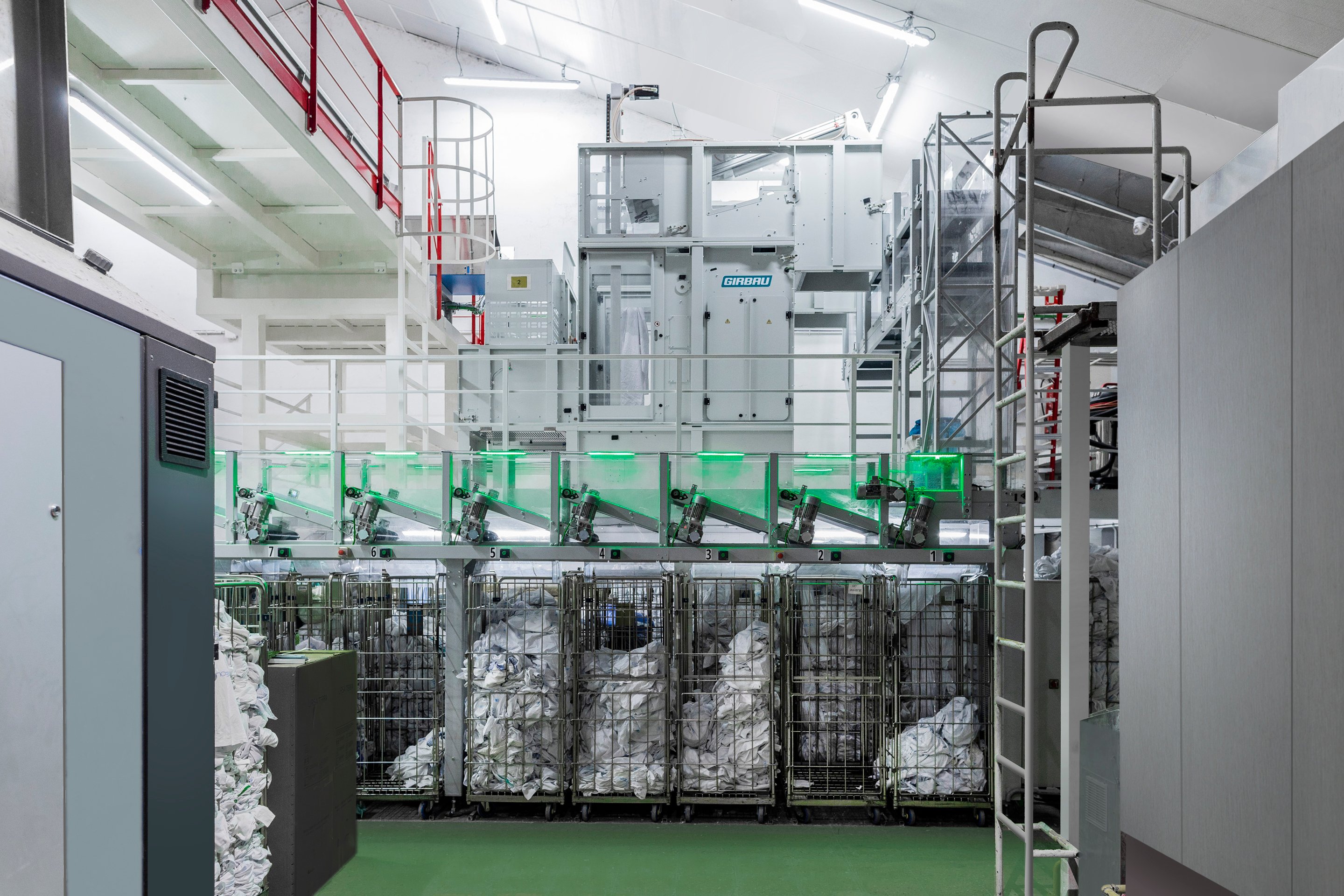Sorting system of linen in different trolleys at an Industrial Laundry