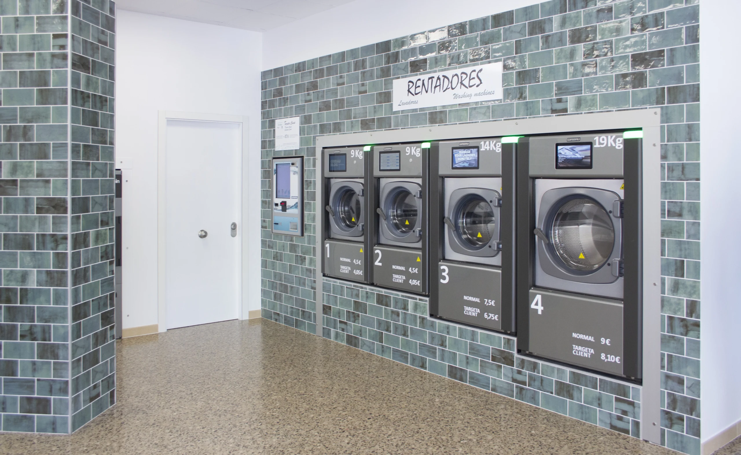Girbau Genius industrial washing machines with multiple capacities installed at El Safareig laundry.